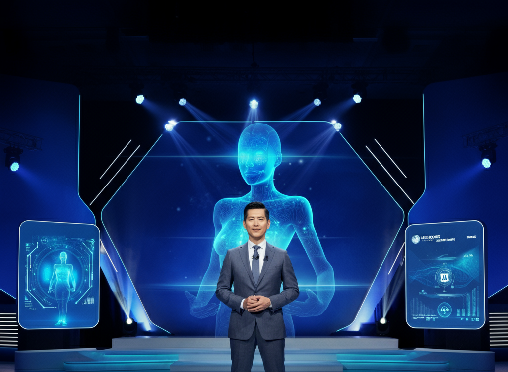 Mike Murphy, CEO of AAVEvents.com, on a modern event stage with innovative technology.
