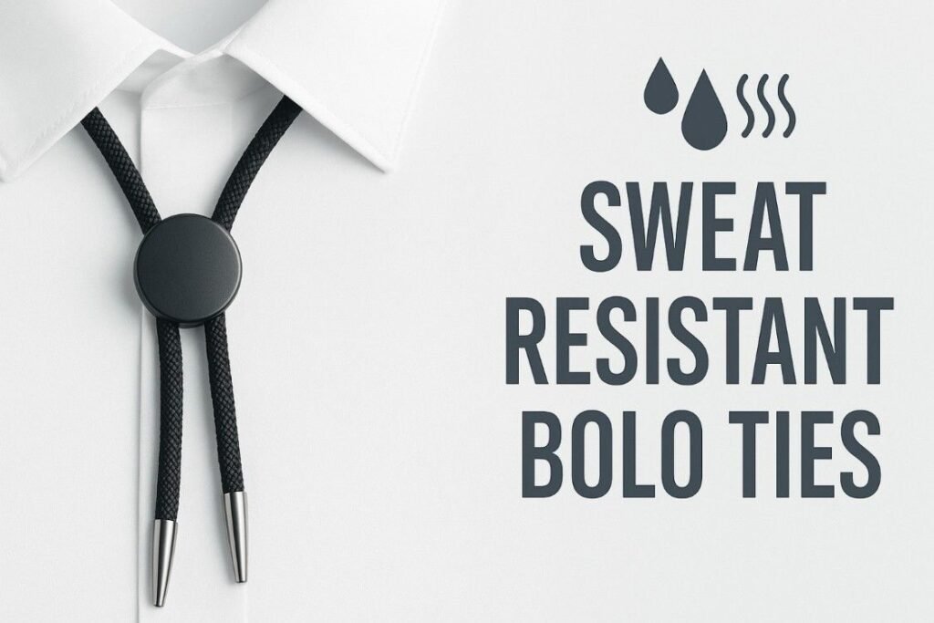 Sweat-resistant bolo tie on white shirt