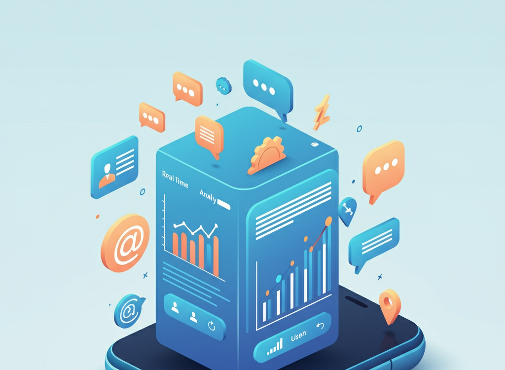3D smartphone with analytics data cube and digital icons
